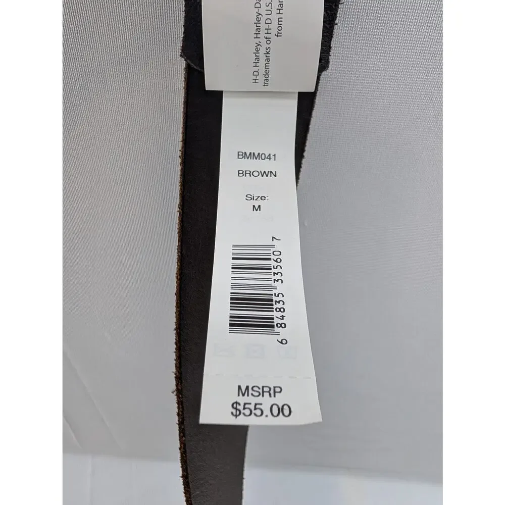 NWT Harley Davidson Men's Metal Keeper Logo Genuine Leather Belt in Brown sz Med